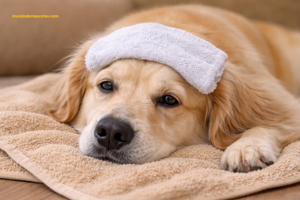 como saber si mi perra tiene fiebre porque es una labrador adulto acostado bajándole la calentura.