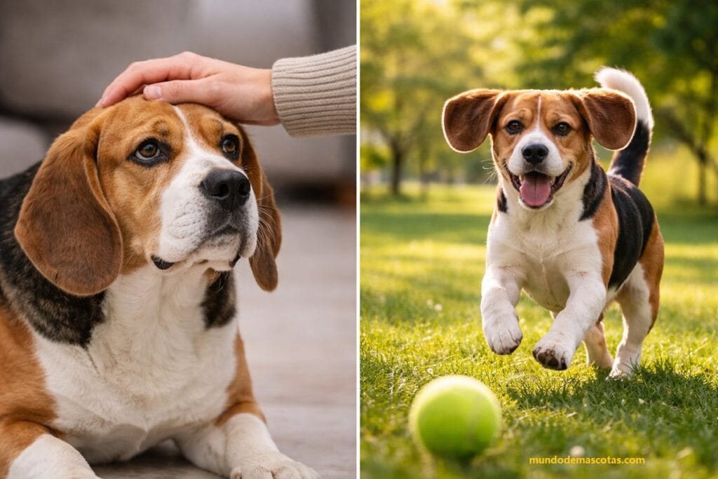 mi perro vomita amarillo y toma mucha agua y es un beagle que corre feliz con su pelota en el parque