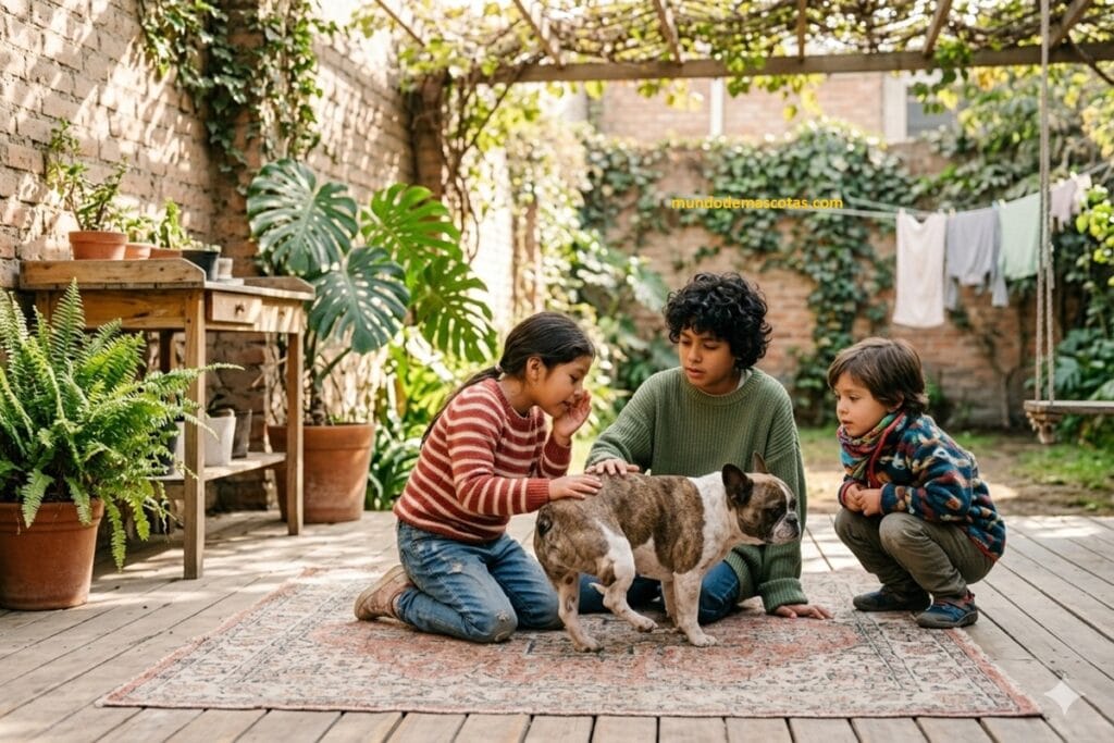 Es grave que a mi perro le tiemble la pata trasera y cojee junto a los niños cuidan a ese buldog francés con amor