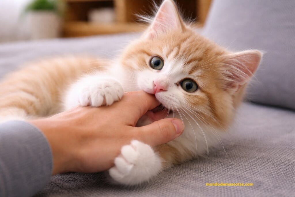 cachorro jugando porque mi gatito de dos meses muerde mucho