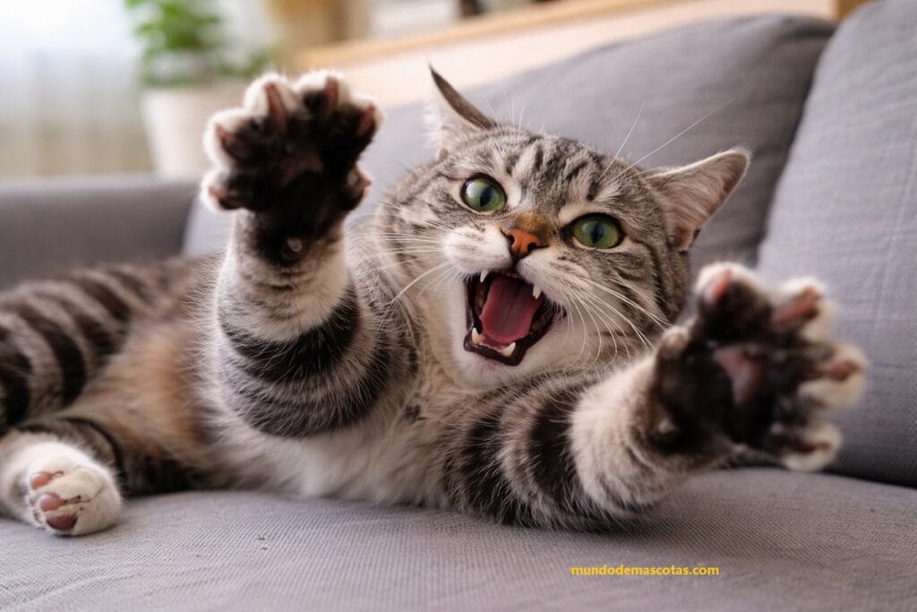 momento de caricias donde mi gato me ronronea y me muerde