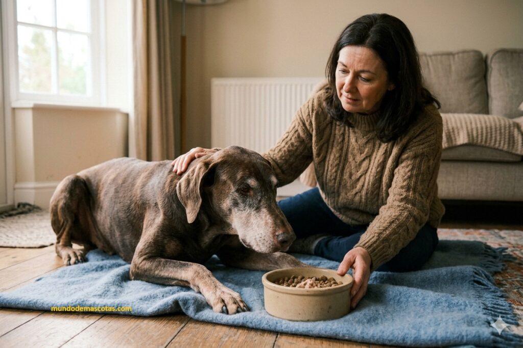 dueña se pregunta por qué mi perro viejo toma agua pero no come y esta echado en el piso mirando su comida.