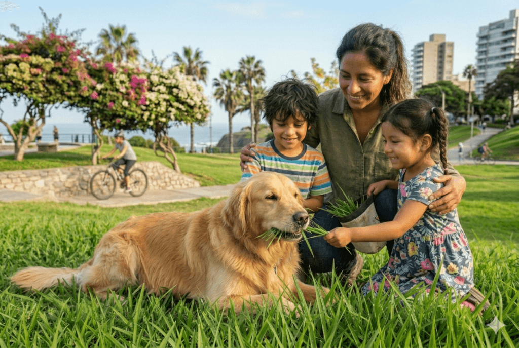 por qué los perros se purgan con pasto fresco como un Golden Retriever que sale a pasear y se echa en el césped