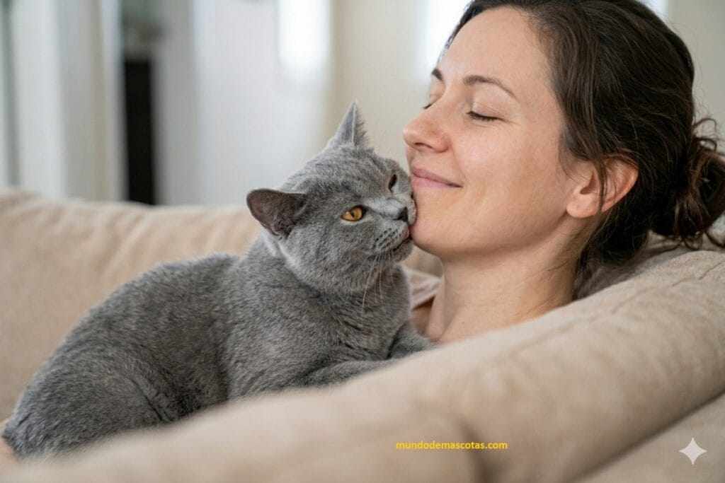 Gato plomo muerde el rostro de su dueña con amor: por que mi gato me muerde la cara de noche