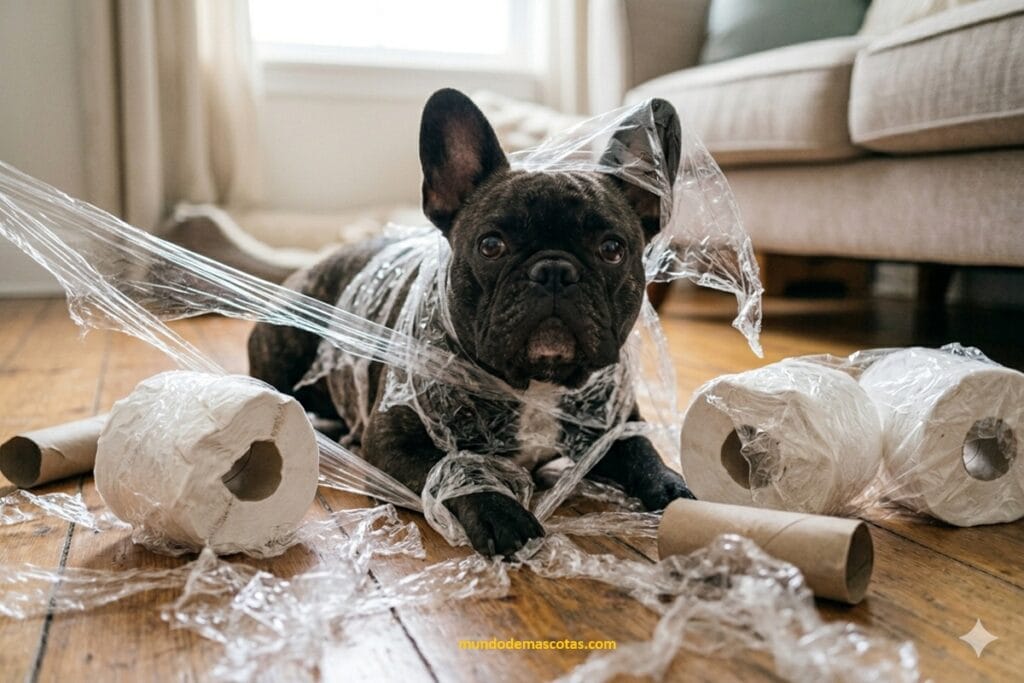 qué pasa si mi perro comió papel film transparente y es pequeño de color negro en la sala envuelto
