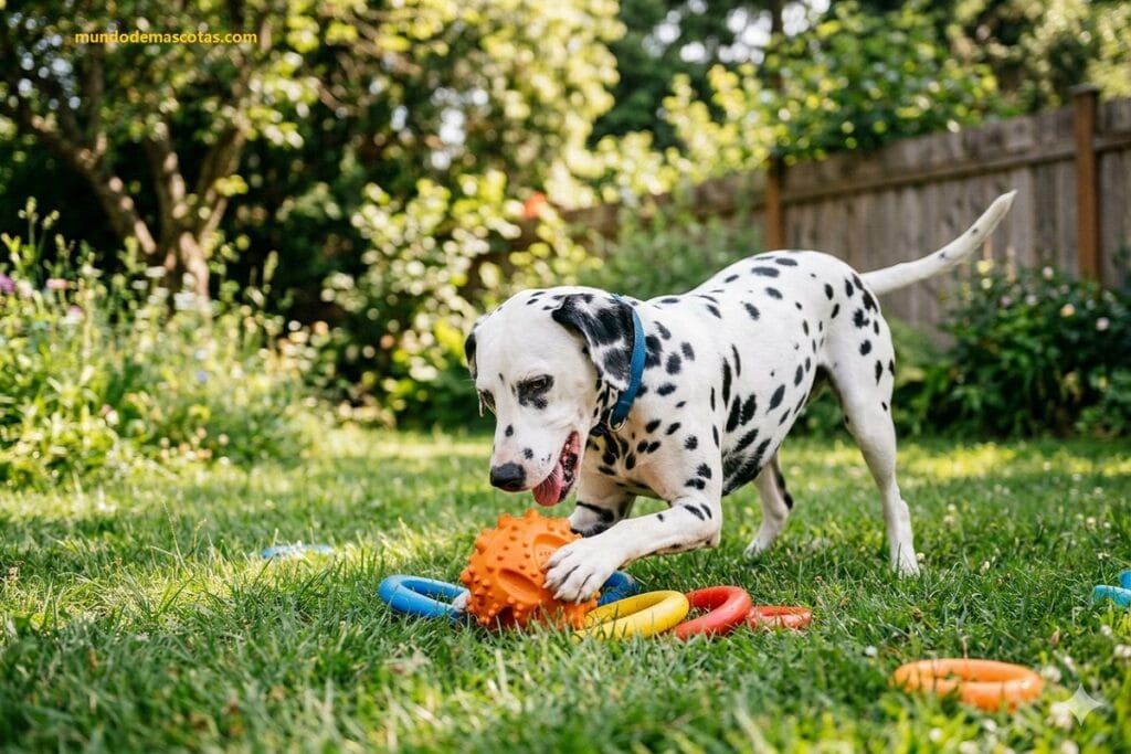 Dálmata rompiendo juguete de los niños : Síntomas cuando un perro come plástico.