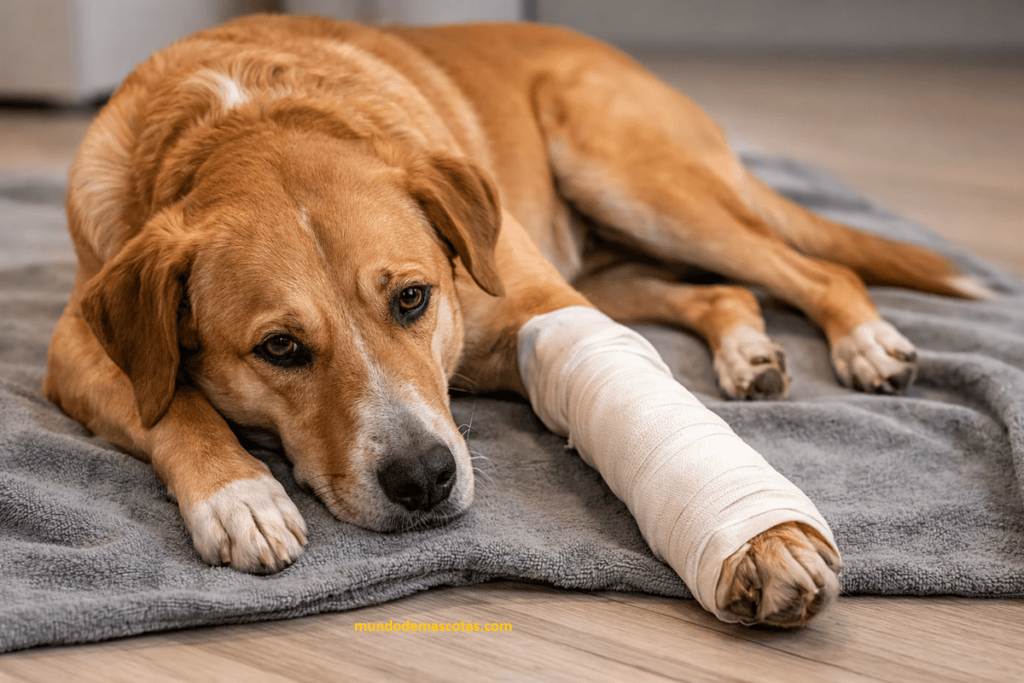 Vendaje para perro con La pata Rota