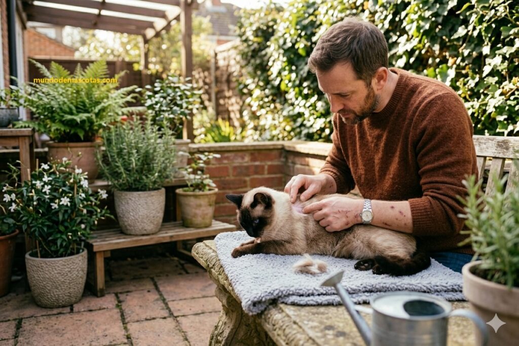 Cómo saber si mi gato se arranca el pelo por estrés o porque quiere jugar es la interrogante del dueño junto al gato.