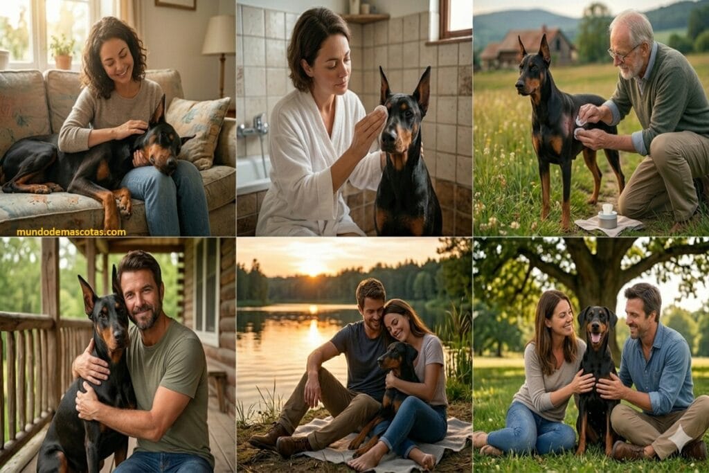 Hongos en la piel de perros y mal olor en canes doberman y son protegidos por los adultos y le dan afecto