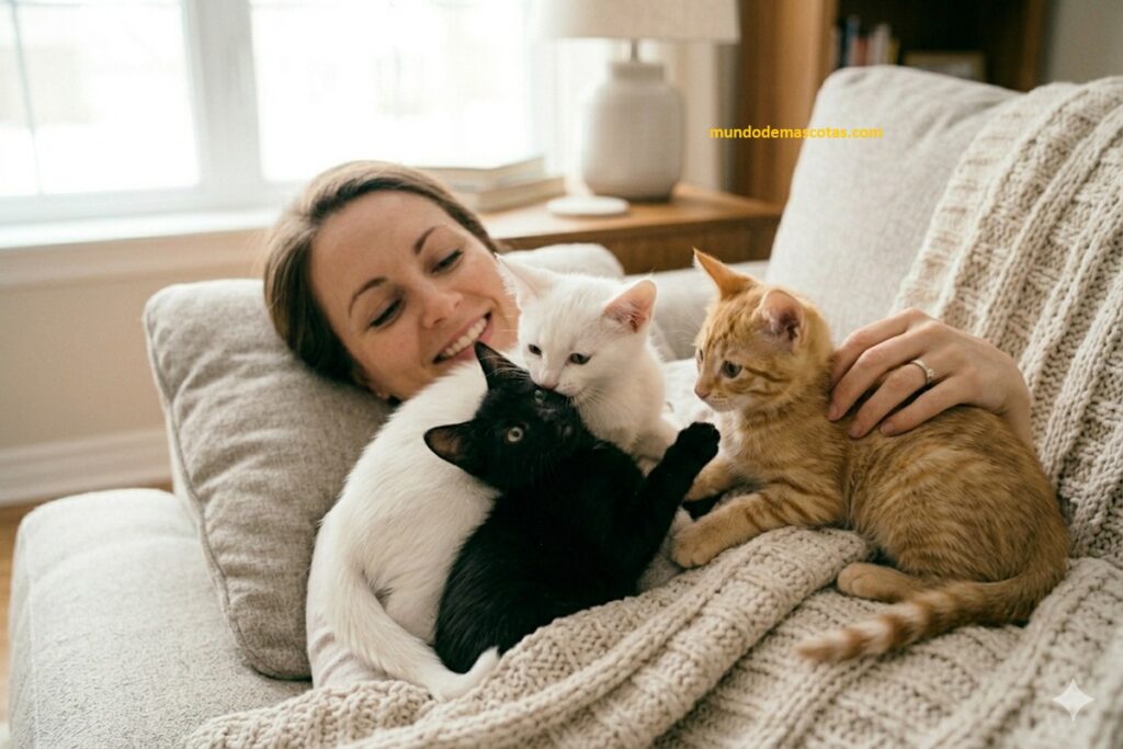 Mi gato bebé me muerde fuerte y no me suelta ademas la joven esta acostada con 1 felino negro y 1 gato amarillo ademas con un blanco