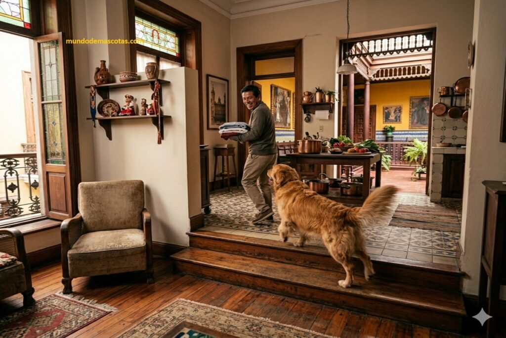 mi golden retriever me persigue por toda la casa y juega conmigo mientras me busca cuando me escondo
