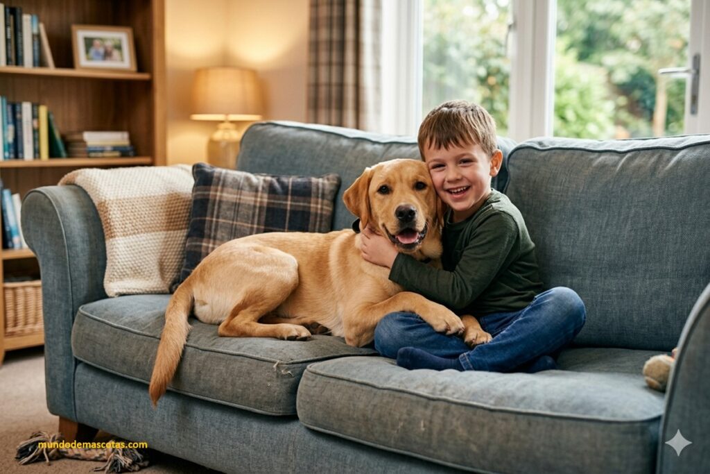 Mi perro respira fuerte y ronca despierto acostado en el sofá con un niños y es de raza labrador
