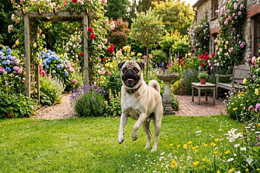 Mi perro tiene muchos gases y le suena la panza y es un pug bello en el patio y esta corriendo y es color crema