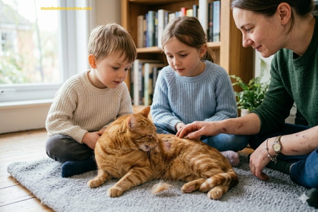 Por qué mi gato se arranca mechones de pelo de la nada junto a los niños que ven al felino amarillo.