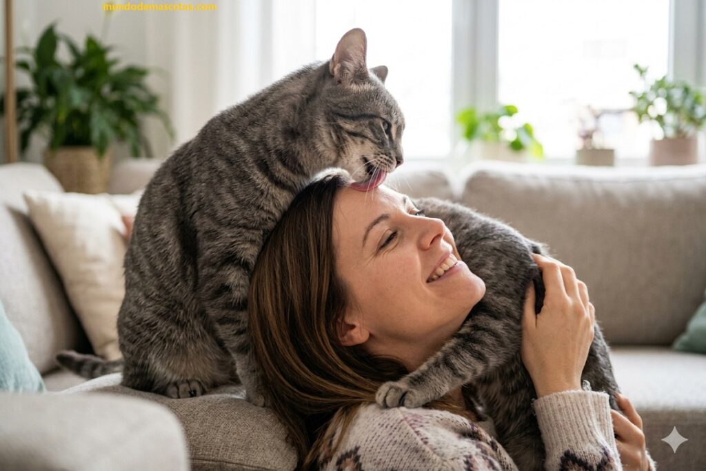 Qué hacer si mi gatito me muerde los pies al caminar y tambien lame la frente a su dueña mientras estan juntos