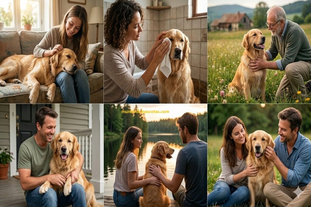 Remedios caseros para el mal olor de piel en perros golden retriever que son cuidados por sus dueños con amor