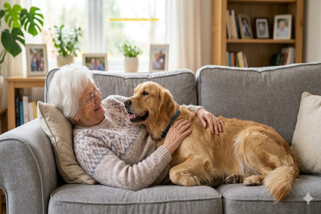 Signos de hemorragia interna en perros labrador golden retriever color caramelo junto a su dueña acostados en el mueble