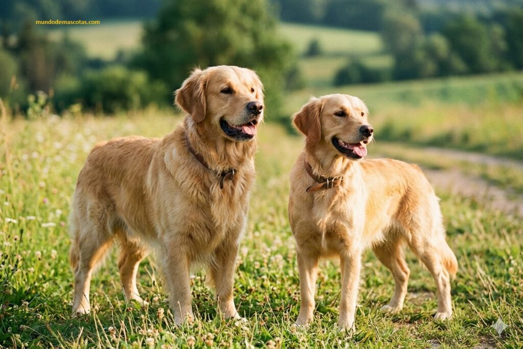 diferencias de carácter entre perros machos y hembras en el campo que juegan y corren felices