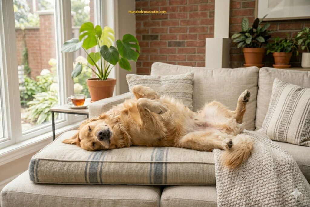 mi cachorro golden retriever duerme en posiciones raras y cierra los ojos que se queda quieto
