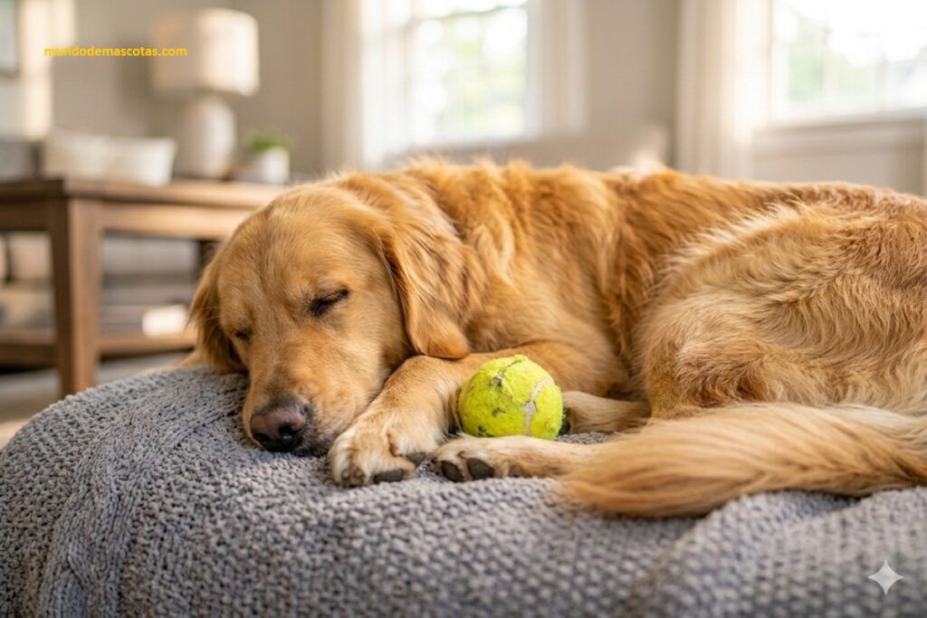 mi golden retriever no me trae la pelota y esta echado con ella en el sofá