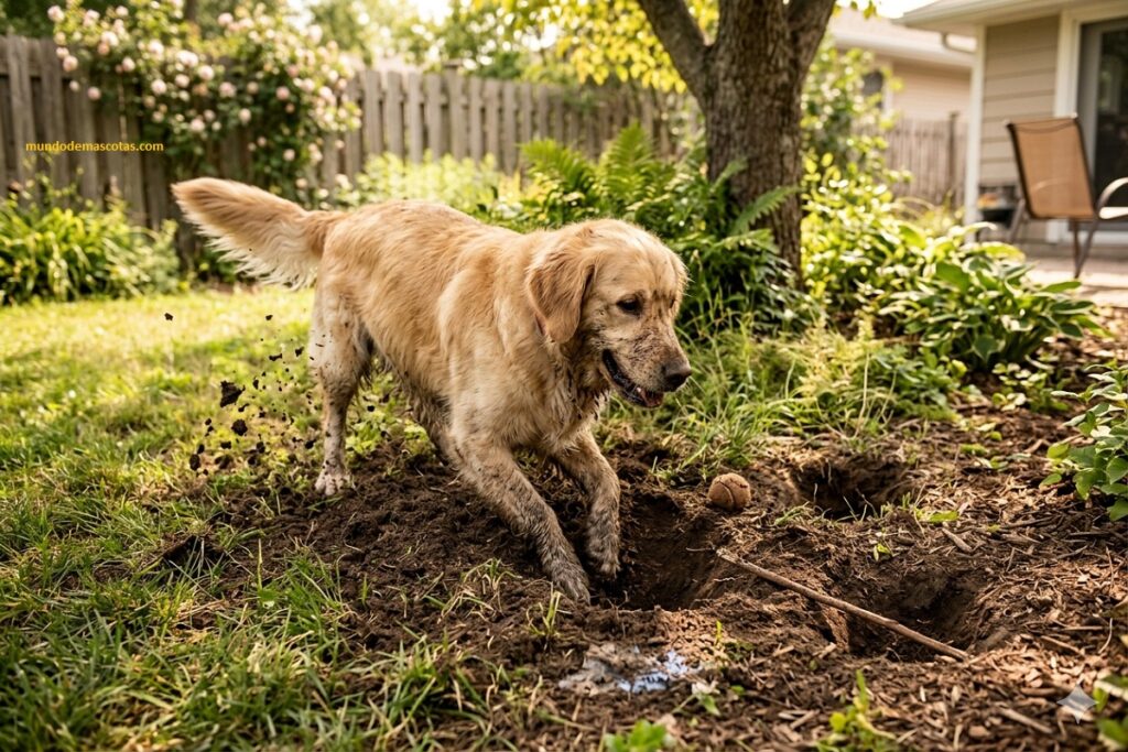 Por qué mi Golden Retriever cava hoyos en el jardín y se ensucia con la tierra y se pone feliz